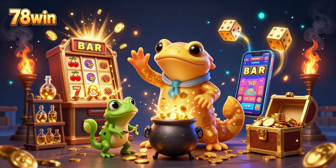 Experience 78win's exciting gaming realm with golden alchemists and dynamic jackpot scenes bursting with rewards!