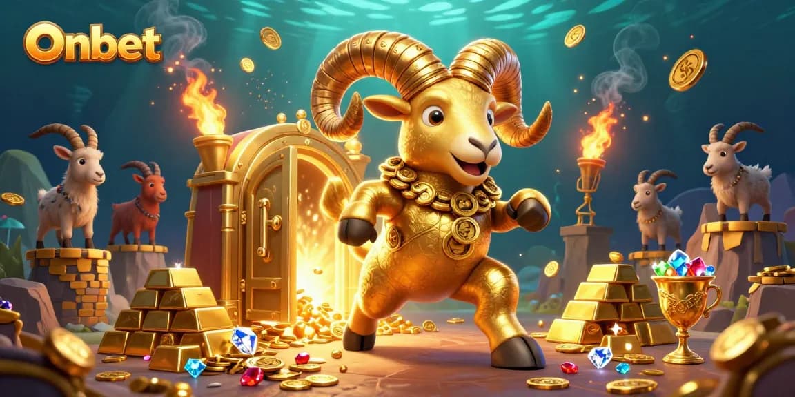 Engage with Onbet's thrilling casino adventure featuring golden ram and treasure vaults.