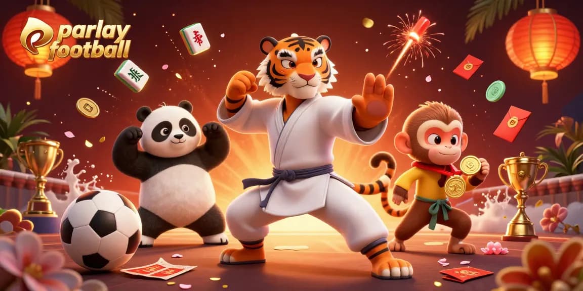 Experience parlay football action with animated characters and casino elements in a dynamic scene.