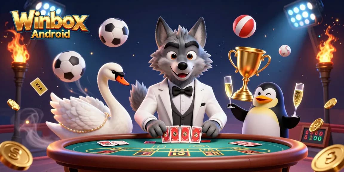 Experience the thrill of Winbox Android with our vibrant casino scene featuring unique characters.