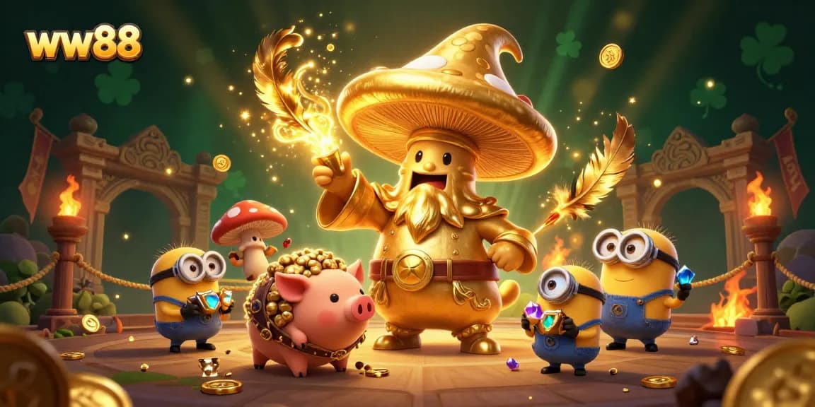 Engage in thrilling betting at ww88 with dynamic illustrations of golden treasures and magical characters.
