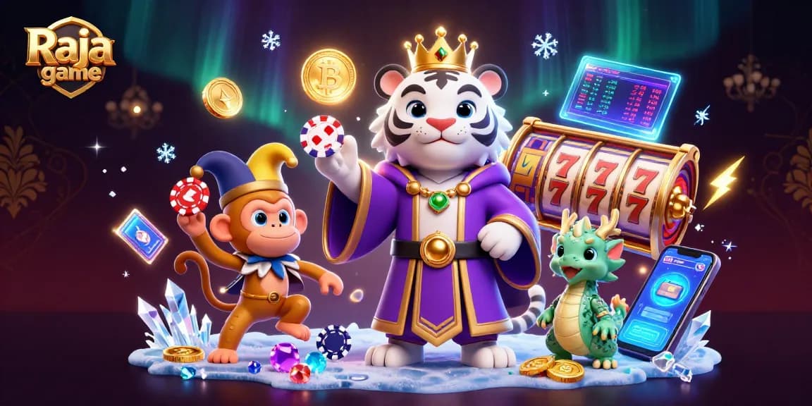 Players engage with the Raja game through lively slot reels and colorful coins.