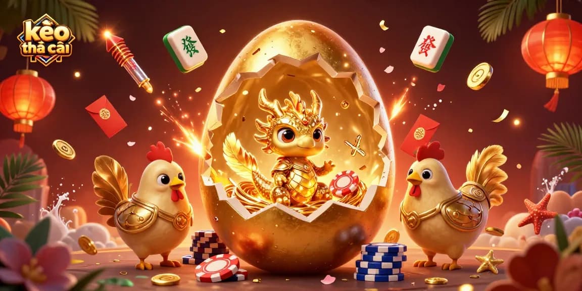 Bet on kèo nhà cái with a dazzling 3D dragon, poker chips, and festive decorations.