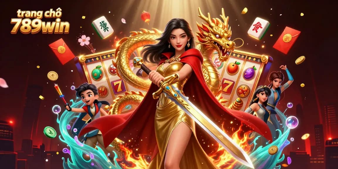 Engage with the exciting world of trang chủ 789win through this vibrant 3D illustration depicting a mystical warrior queen and dynamic casino elements.
