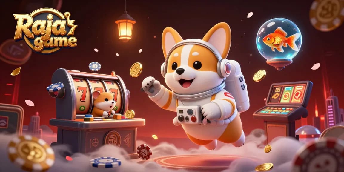 Engage with the thrilling Raja game experience as the floating astronaut corgi explores a space casino.