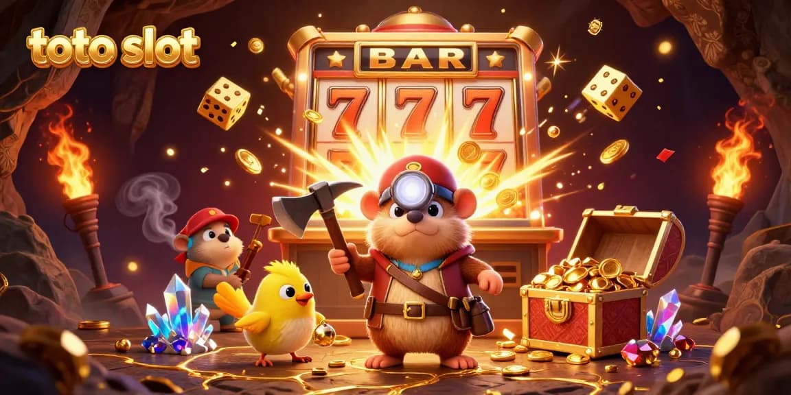 Spin the reels in toto slot for big wins alongside a treasure hunter and canary in vibrant 3D