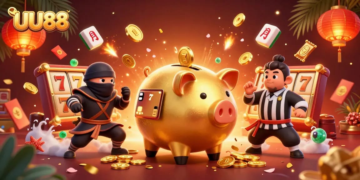 Experience the excitement of UU88 with animated slot reels and energetic characters in action.