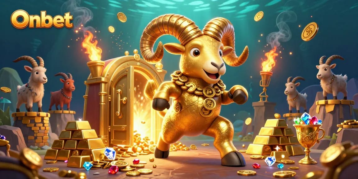 Engage with Onbet's thrilling casino adventure featuring golden ram and treasure vaults.
