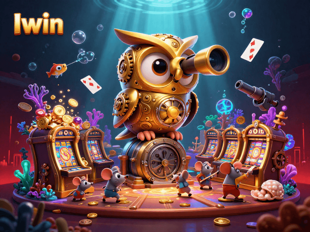 Iwin players spinning the reels in a vibrant casino environment filled with treasure and excitement.
