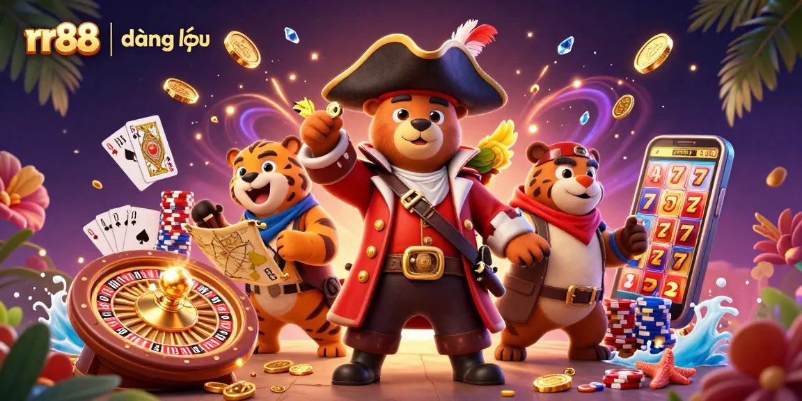 Experience thrilling rr88 | đăng nhập with a vibrant 3D casino adventure featuring a pirate bear and tiger.