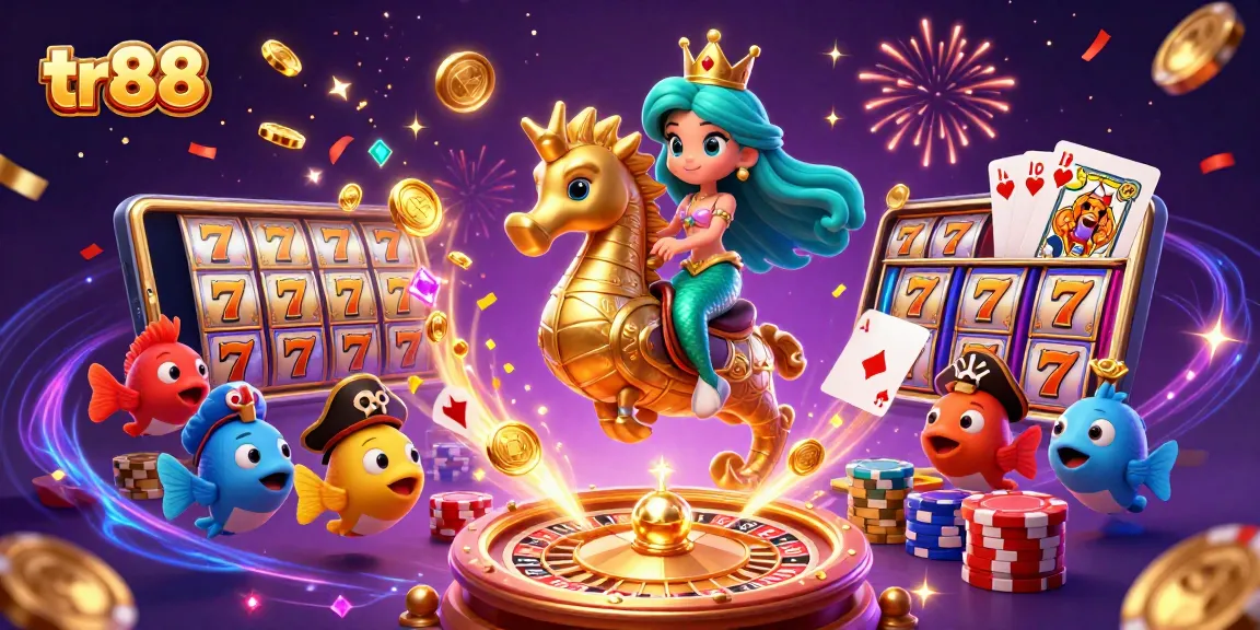 Spin and win with tr88 in this vibrant casino-themed 3D illustration filled with exciting gaming elements!
