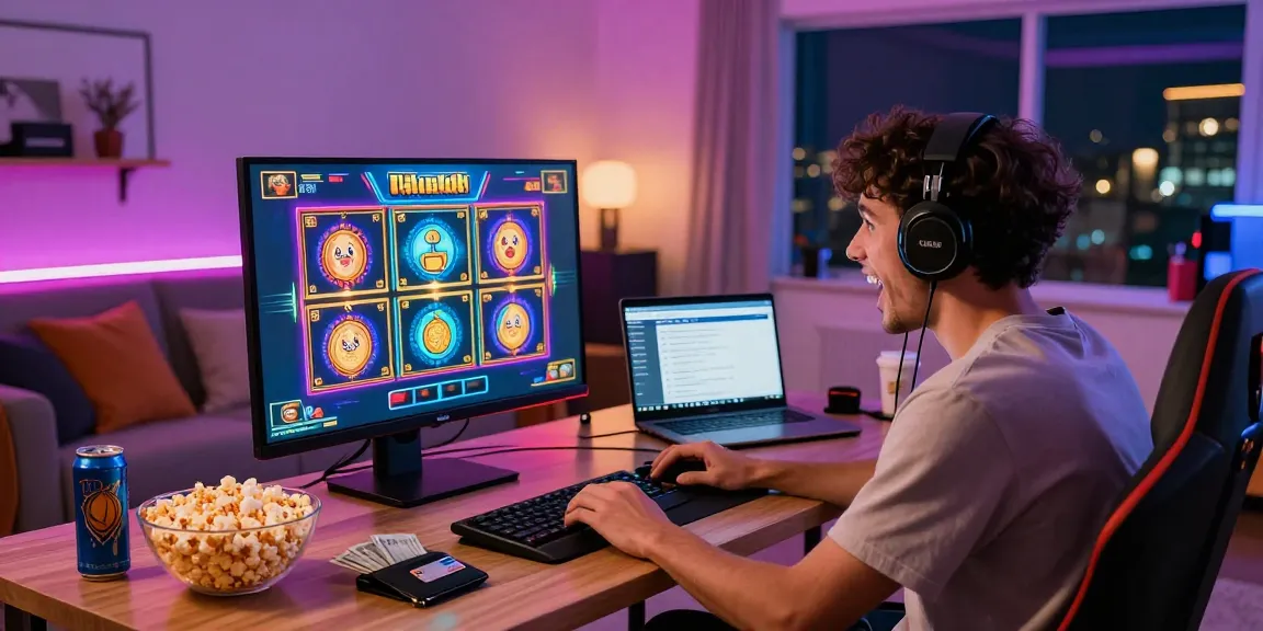 Engaging SLOT ONLINE gaming session in a cozy room with vibrant visuals and excitement.