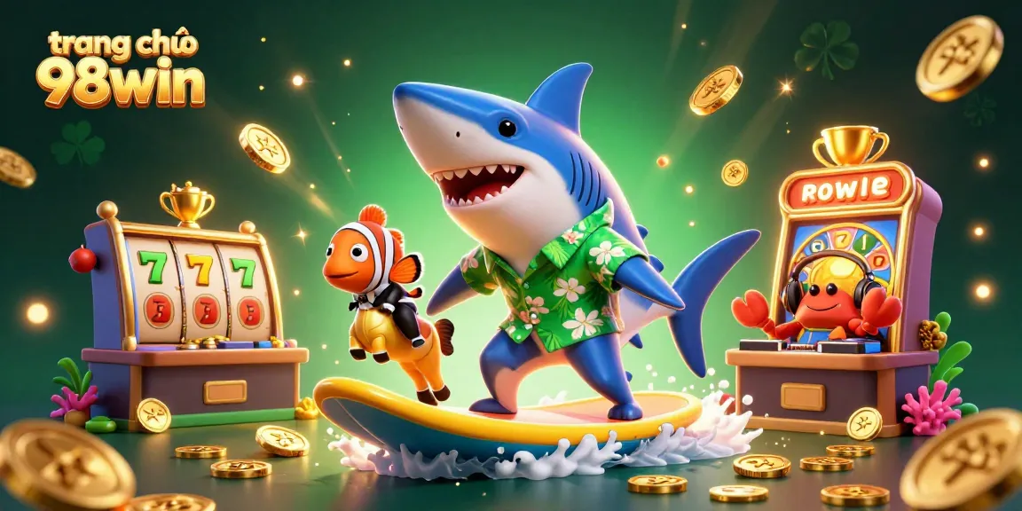 Experience the excitement of trang chủ 98win with this dynamic scene featuring vibrant casino characters and game elements.