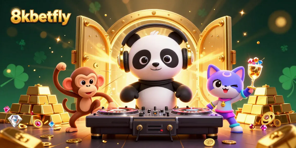 Engage with 8xbetfly's exciting gaming scene featuring a DJ panda and investing exciting treasures.
