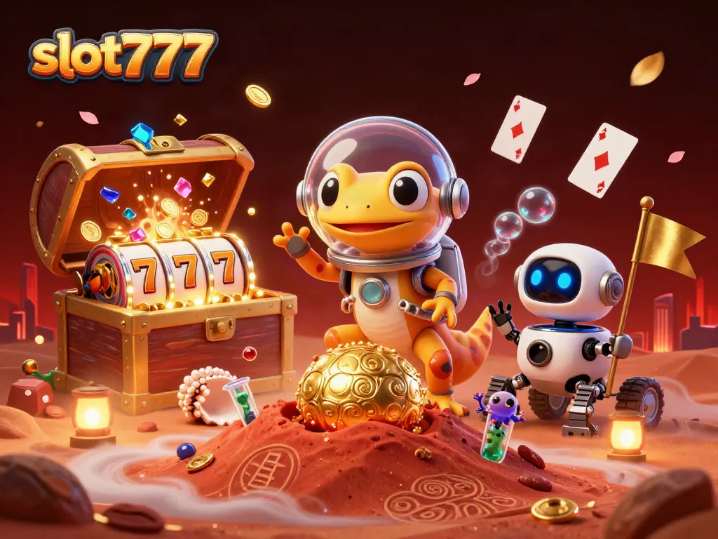 Menangkan jackpot slot777 dengan permainan slot mengasyikkan dalam ilustrasi kasino futuristik.
