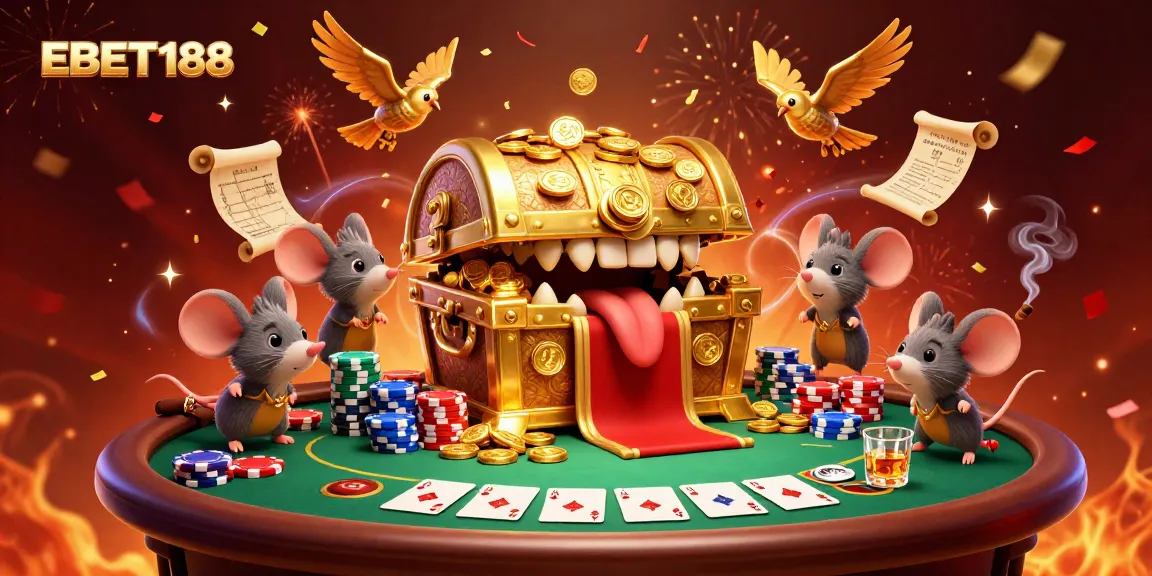 Experience the thrill of gaming with EBET188's vibrant casino adventure illustration featuring dynamic characters.