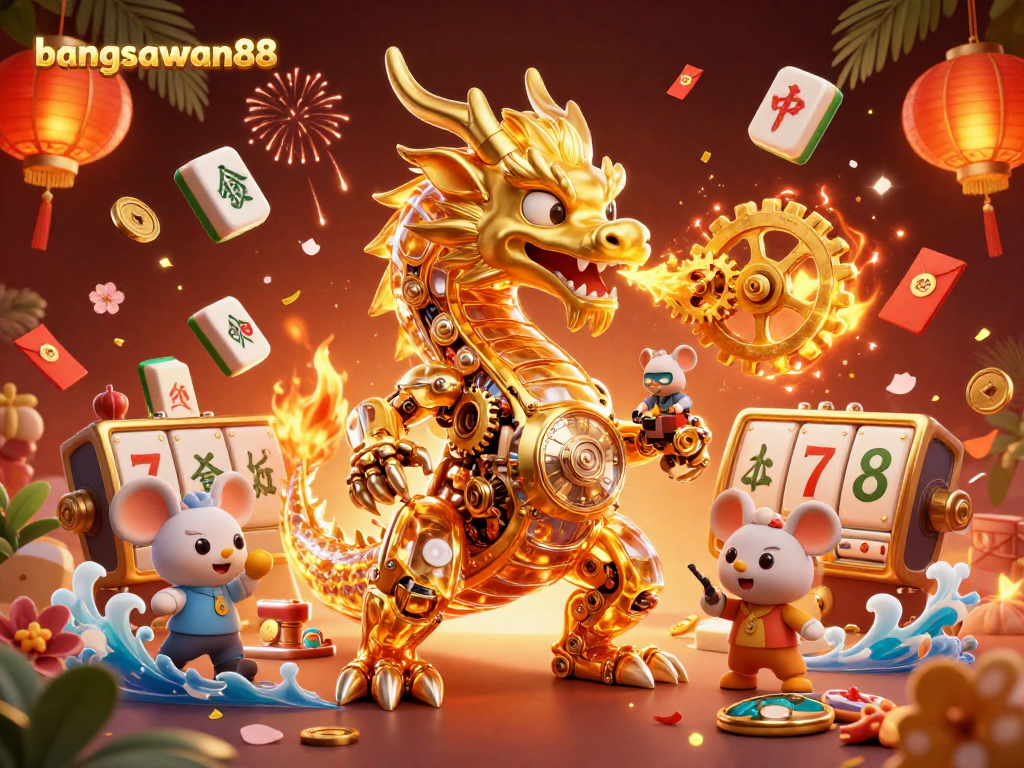 Experience the winning excitement of bangsawan88 with thrilling game elements in a golden dragon illustration.