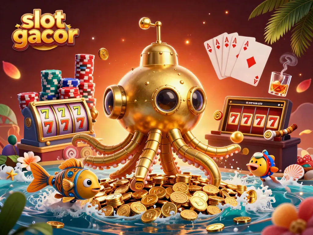 Experience thrilling gameplay with slot gacor featuring golden kraken and colorful slot reels.