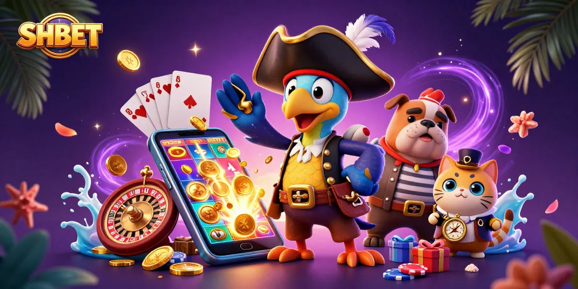 Engage with SHBET's thrilling 3D casino experience featuring vibrant character action and casino elements.
