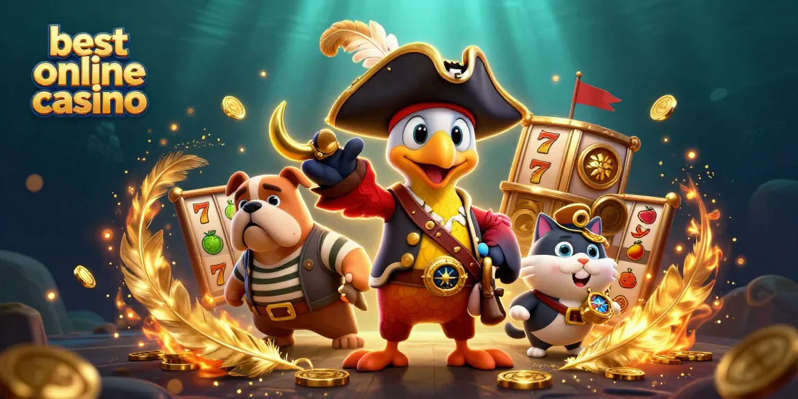 Experience the thrill of the best online casino with a vibrant 3D pirate scene full of treasures.