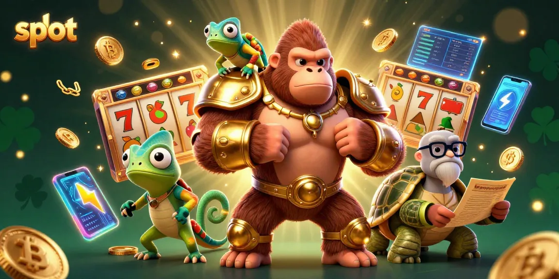 Membuka jackpot di slot dengan raja gorila tangguh, karakter chameleon, dan kura-kura bijak.