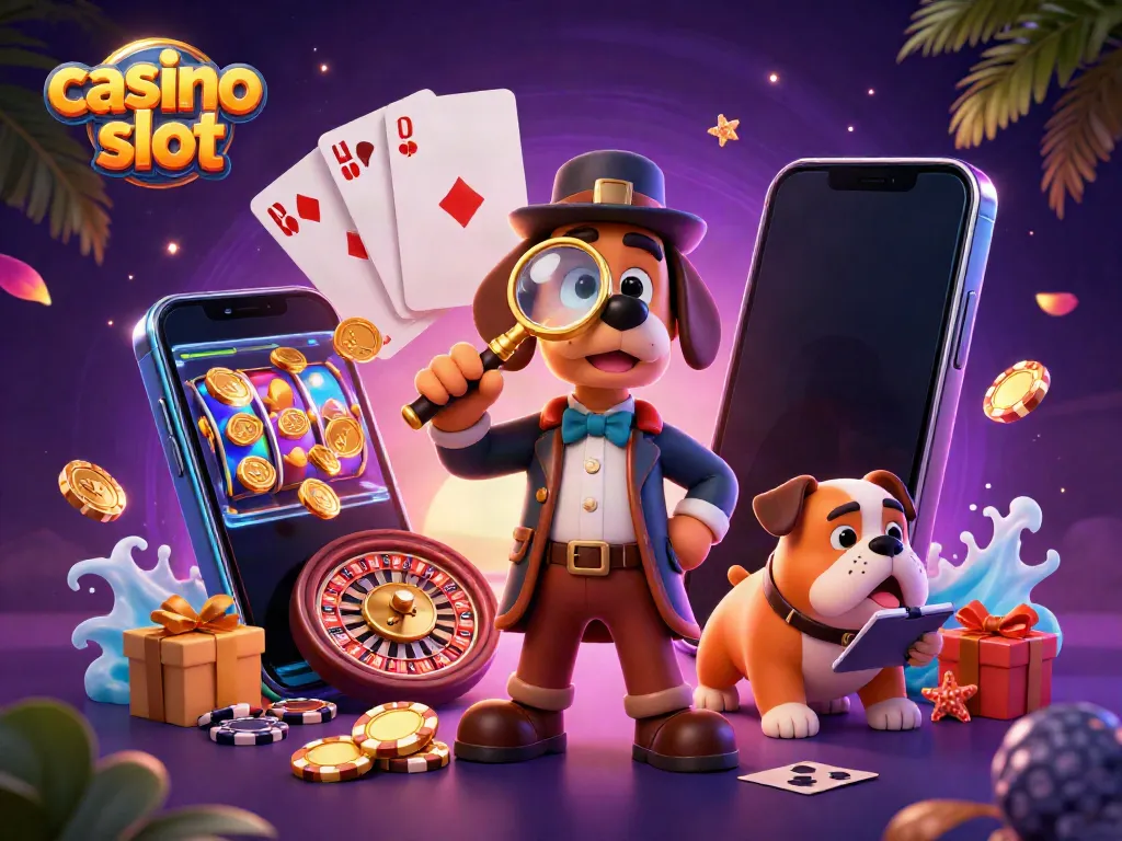 Engage with the thrilling casino slot adventure featuring a detective bloodhound investigating poker chips.