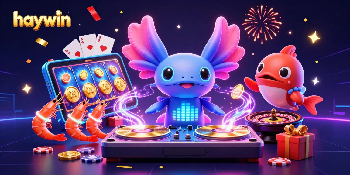 Experience the vibrant world of haywin with an underwater casino-themed illustration featuring colorful characters and gambling elements.