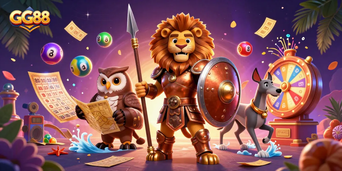 Engage in the excitement of GG88 casino with dynamic lottery elements and vibrant characters.