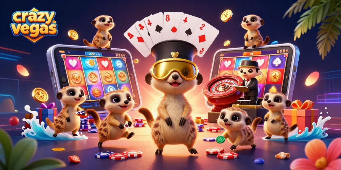 Experience excitement at crazyvegas with meerkat dealers and vibrant casino elements in an illustrated scene.