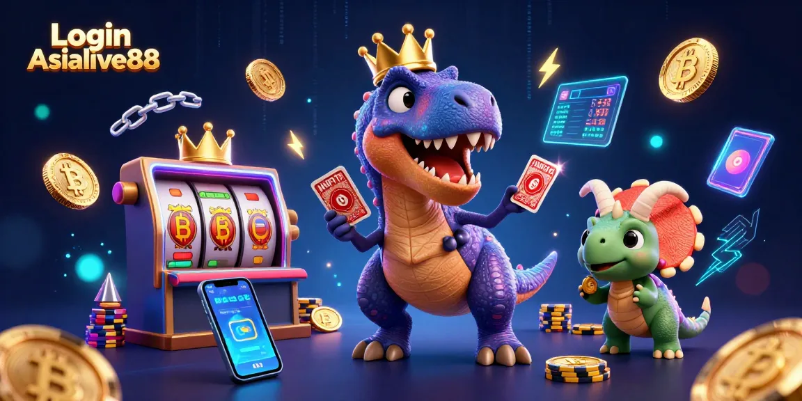 Engage with Login Asialive88 in a vibrant casino setting featuring T-Rex, pterodactyl, and triceratops.