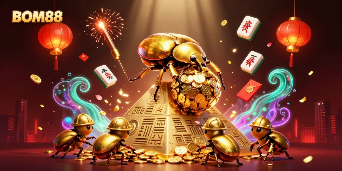 BOM88 players enjoy an exhilarating gaming experience with golden coins and vibrant casino elements