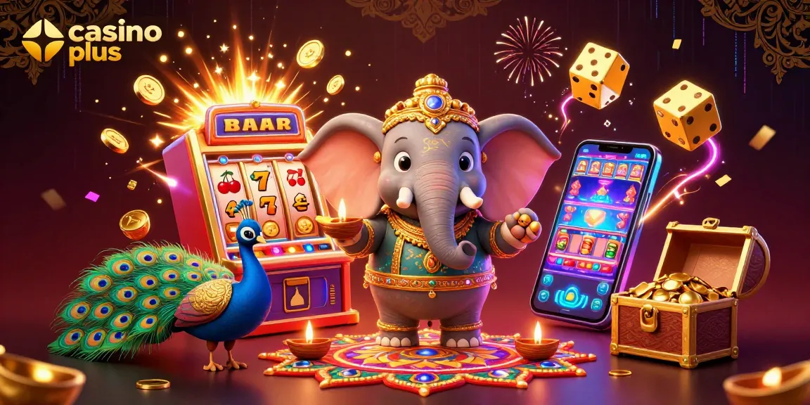 Experience thrilling gaming at casino plus with festive Diwali-themed elements and vibrant casino imagery.