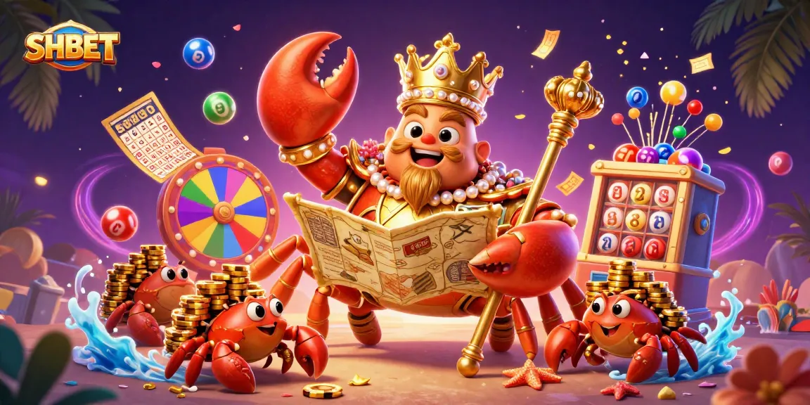 Experience thrilling gaming adventures at SHBET with vibrant lottery elements and a majestic crab emperor.