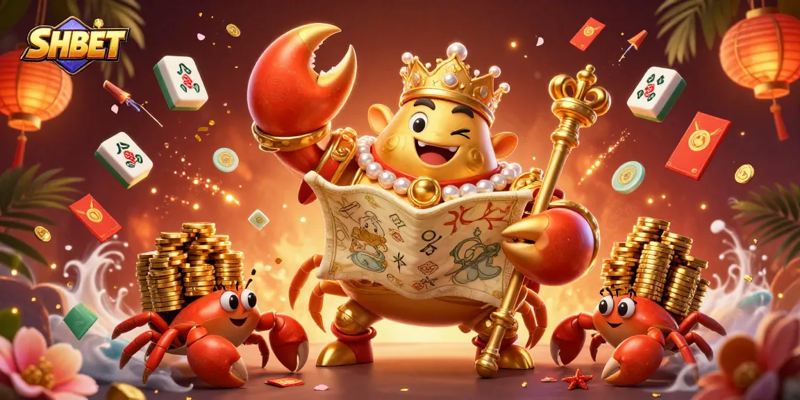 SHBET showcases a dynamic 3D crab emperor scene, combining luxury with gambling excitement.