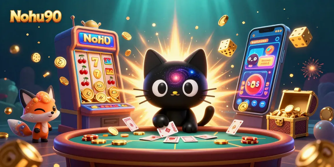 Nohu90 cat charm pulls in chips at cosmic casino with vibrant slots and colorful game elements