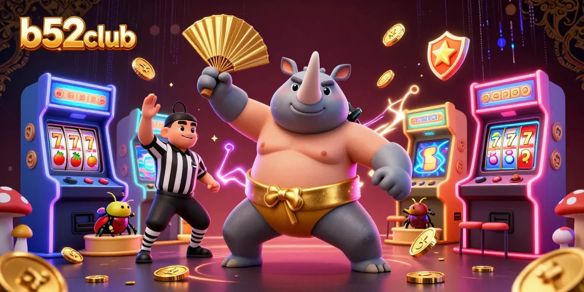 Engage with thrilling games at b52club with a dynamic scene featuring a sumo beetle champion.