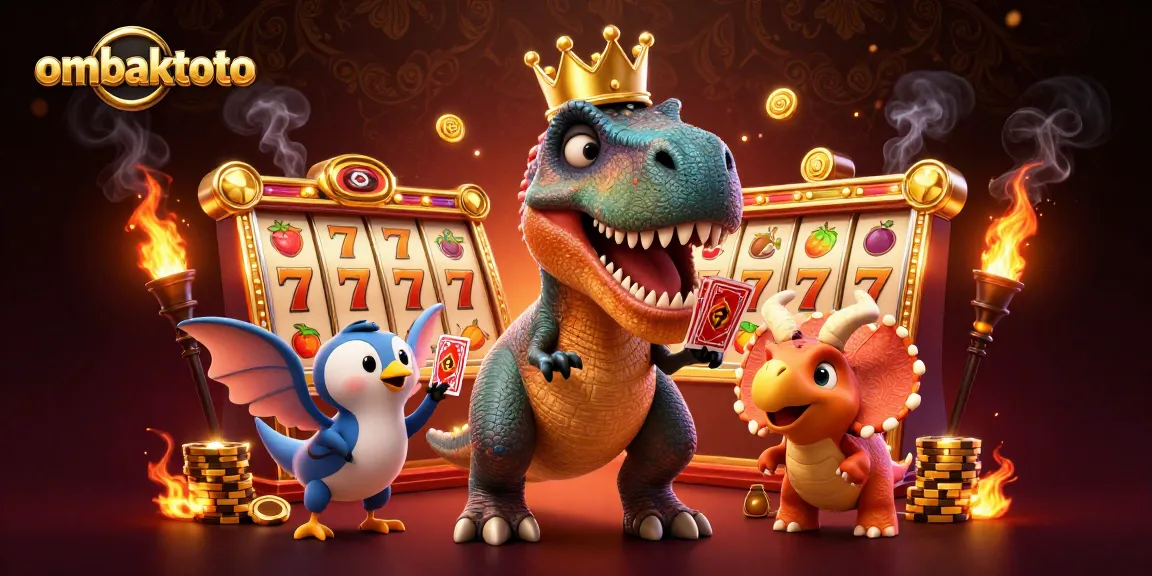 Ombaktoto showcases a thrilling casino atmosphere with a T-Rex and friends in action.