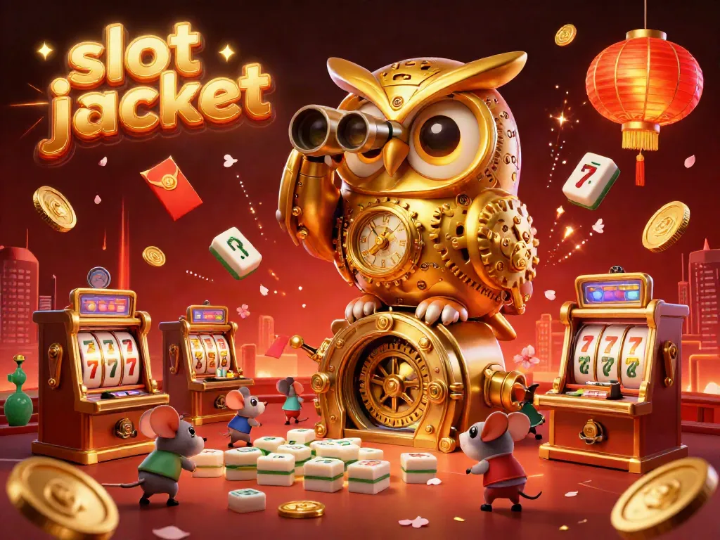 Menangkan slot jackpot dengan mesin slot yang berkilauan dikelilingi uang koin dan efek kembang api, suasana kasino yang meriah.