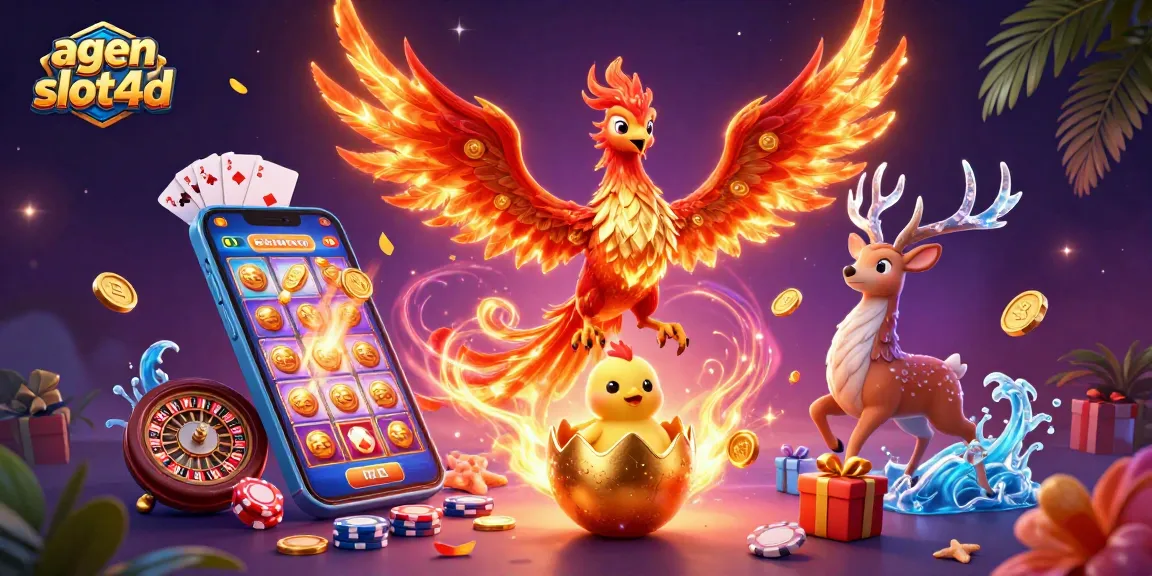 Win exciting jackpots with agen slot4d in this vibrant casino-themed digital illustration.