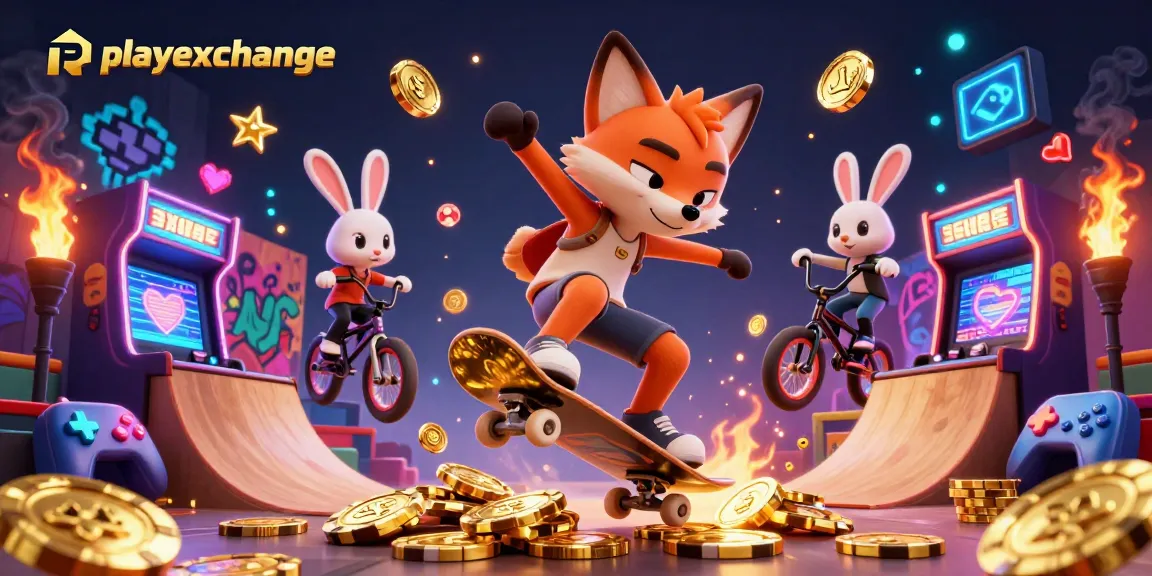 Place bets with playexchange, featuring vibrant casino-themed artwork with animated characters.