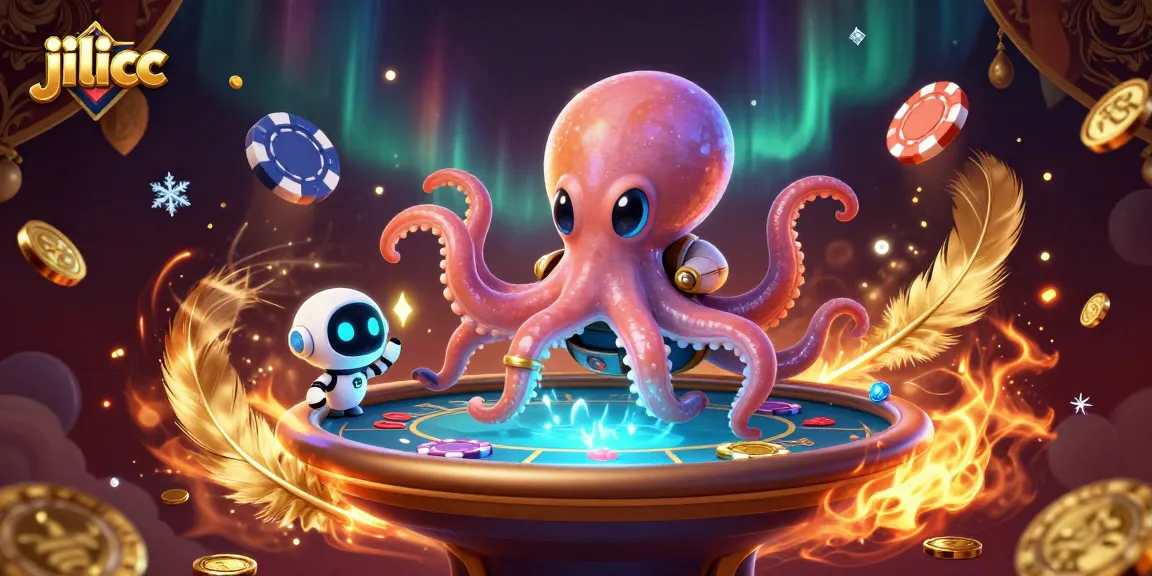 Engage in thrilling poker games at jilicc with an alien octopus and robot companion.