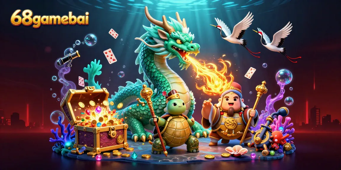 Play exciting games at 68gamebai with vibrant elements including dragon and turtle