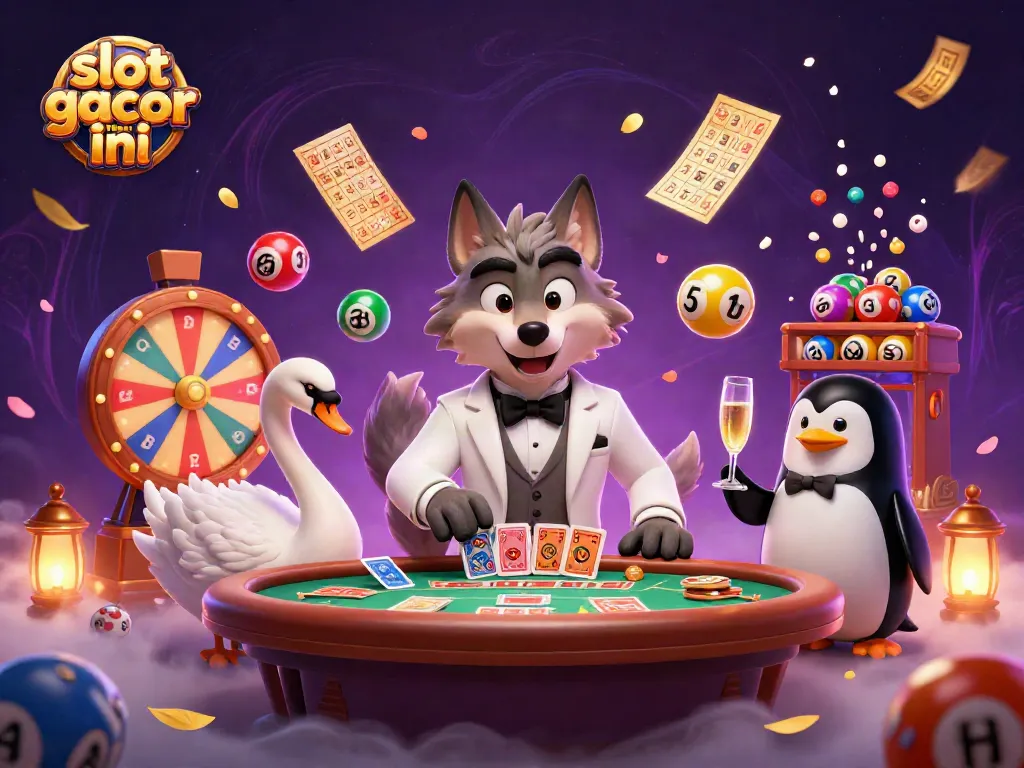 Mainkan slot gacor malam ini dengan serigala berjas putih dan karakter menarik lainnya di kasino 3D.