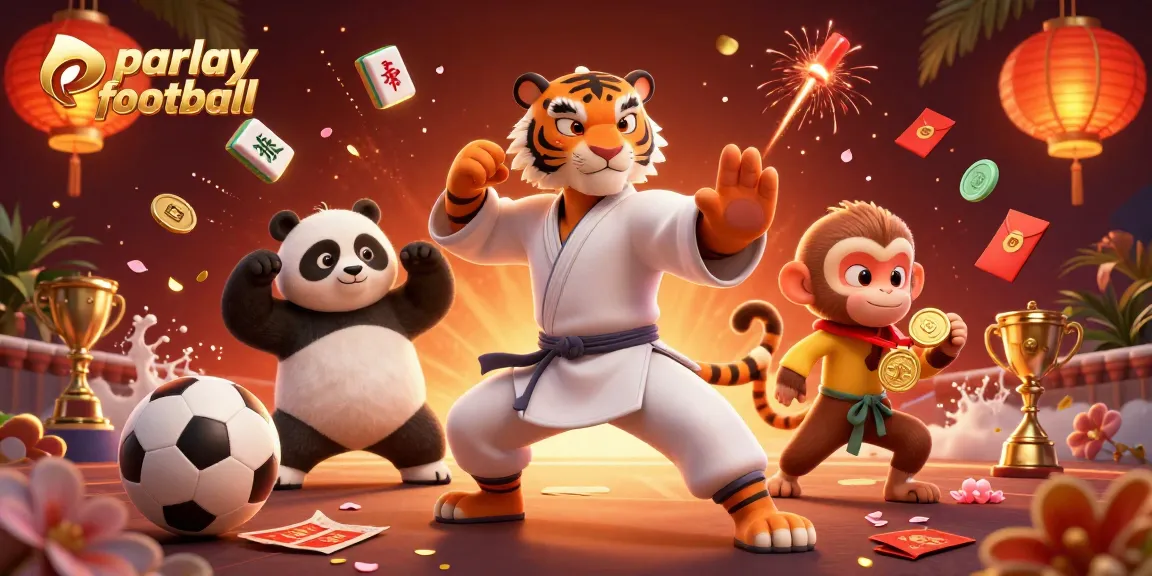 Experience parlay football action with animated characters and casino elements in a dynamic scene.