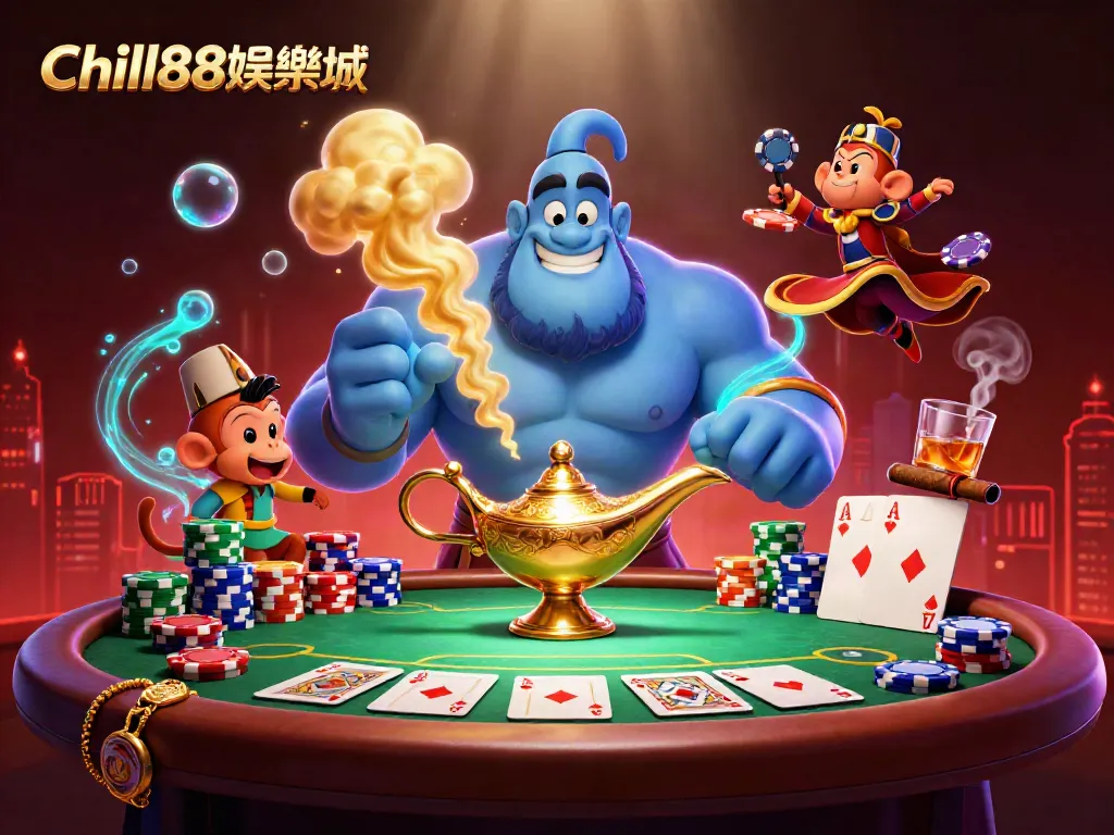 Chill88娛樂城中華麗的賭博場景，顯示精美的賭具和色彩豐富的籌碼。