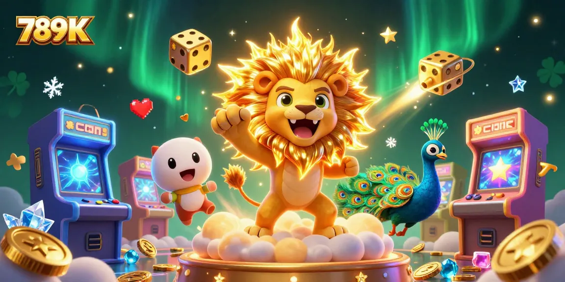 Play at 789 K with a vibrant 3D casino scene featuring games and golden elements for thrilling experiences.