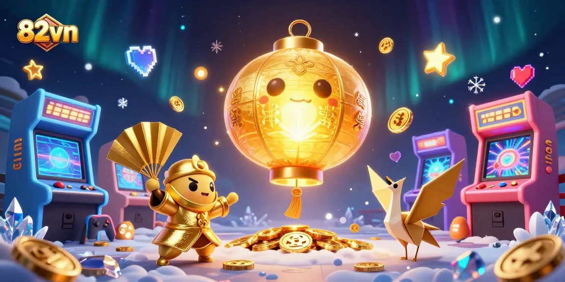 Experience excitement with 82vn's vibrant casino scene of a glowing spirit and game elements.