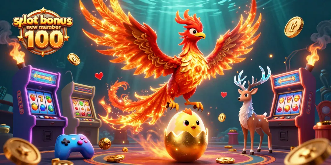 Experience the excitement of slot bonus new member 100 with vibrant characters and gaming elements in 3D.