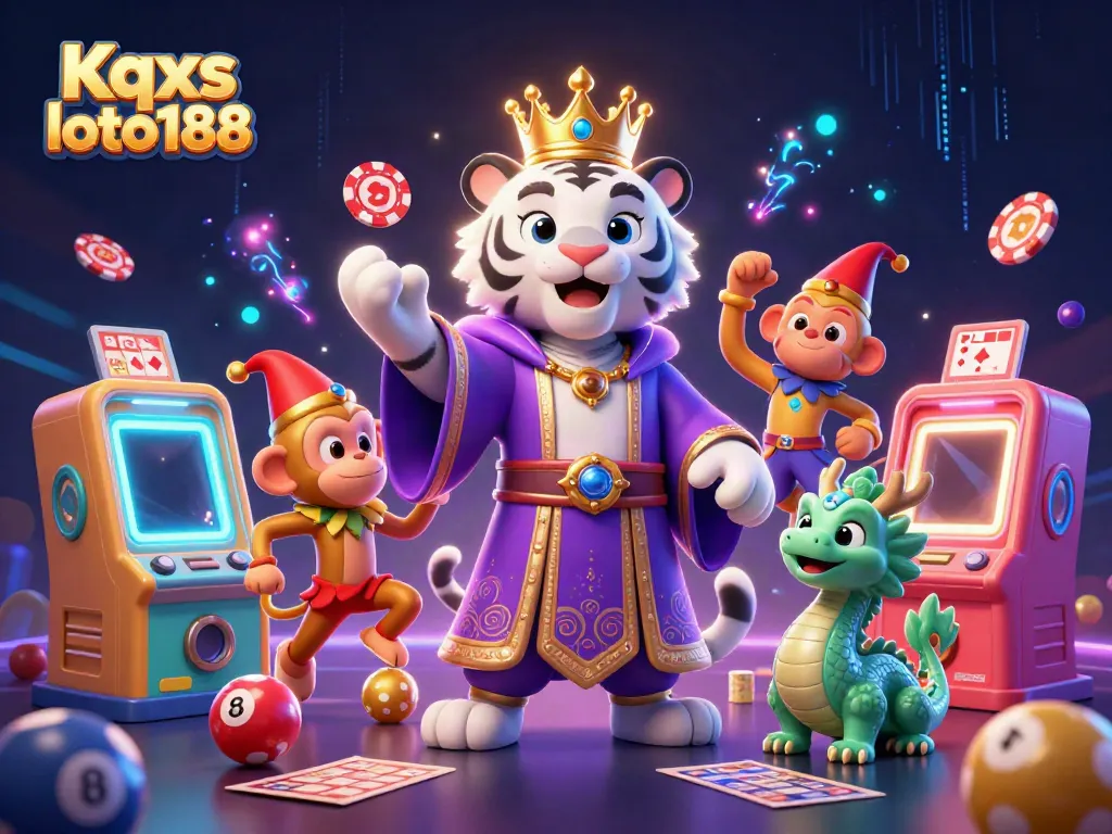 Engage in exciting lottery action with Kqxs loto188's bright 3D illustration featuring vibrant characters.