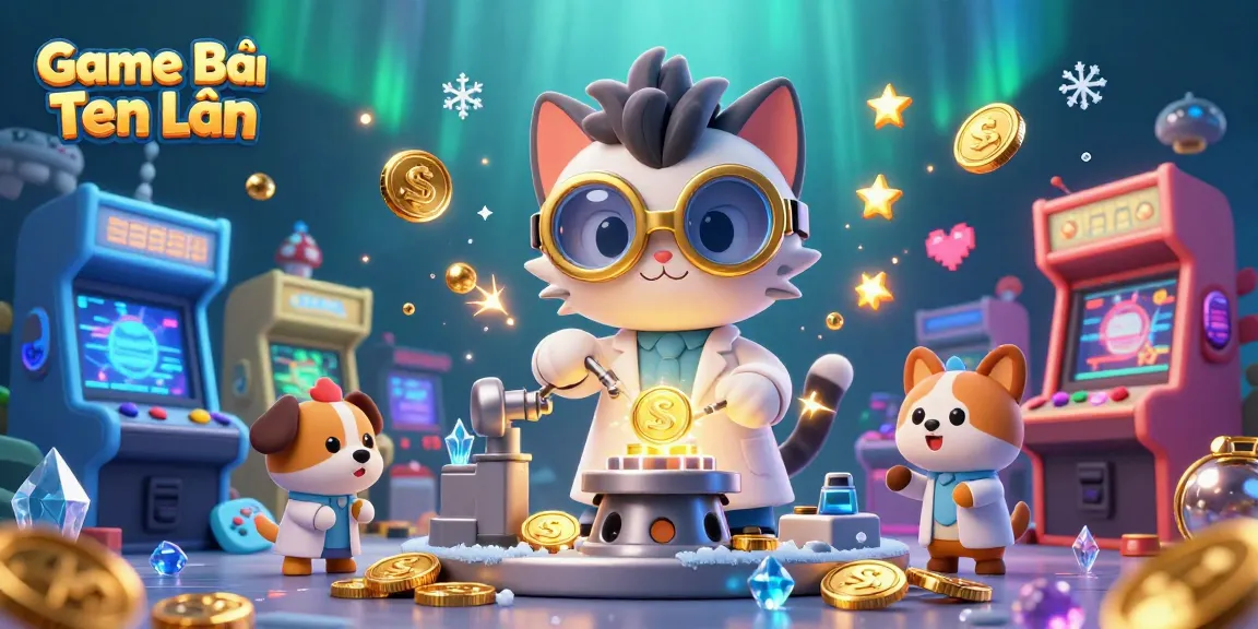 Engaging scene of Game Bài Tiến Lên with cartoon characters creating gold coins in a lively casino-like environment.